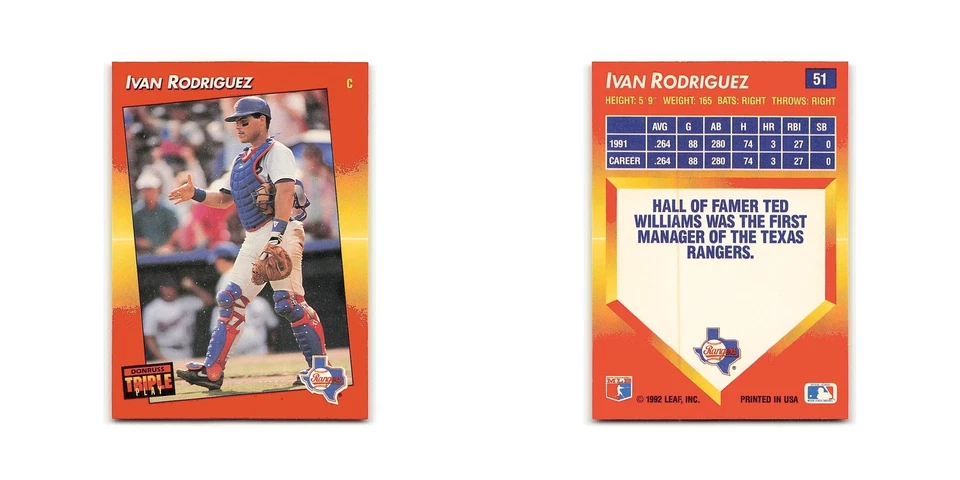 Ivan Rodriguez 1992 Triple Play #51 Texas Rangers Baseball Card NM - Image 3 of 3