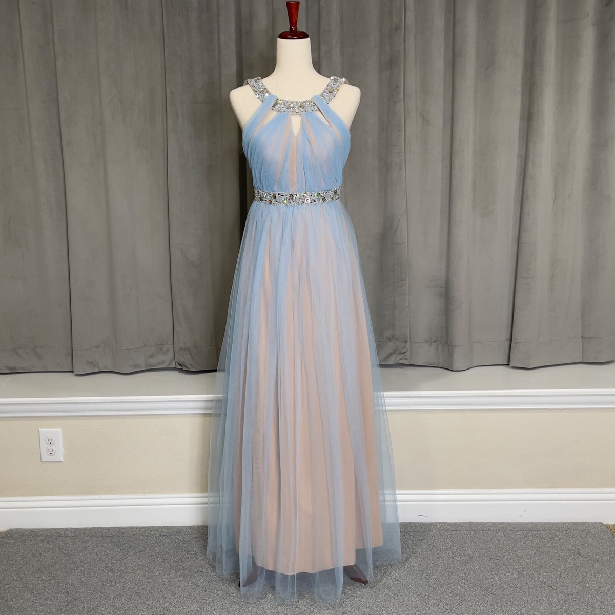City Triangles Dress Womens 1 Blue Tulle Empire Halter Neck Gown NWT | eBay