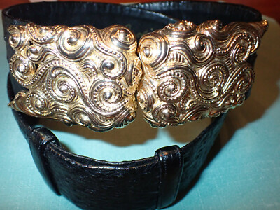 Judith Leiber Black Ostrich Leather Belt with 2\