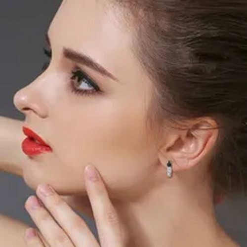 Rabbit Shape Black Spinel Earrings Women Fashion Jewelries Silver Hoop Earring - Picture 11 of 12