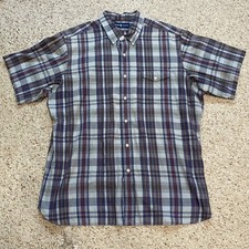 Ralph Lauren Mens XL Short Sleeve Button Down Shirt Plaid Blue Lightweight Soft