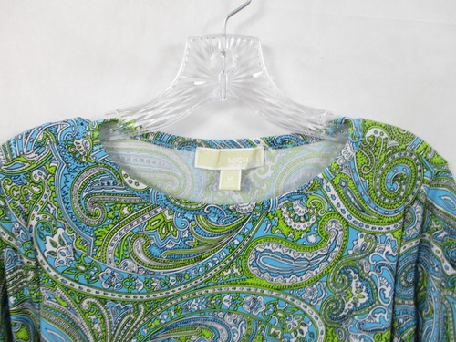 Michael Kors Womens Dress Medium Green Paisley Long Sleeve Round Neck Blue Short - Picture 2 of 10