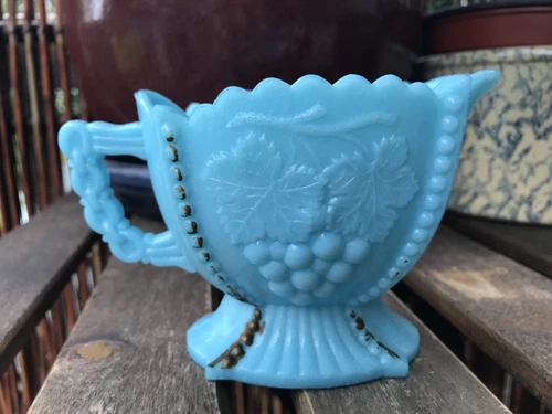 Vintage Westmoreland blue milk, slag glass creamer, pitcher, no lid