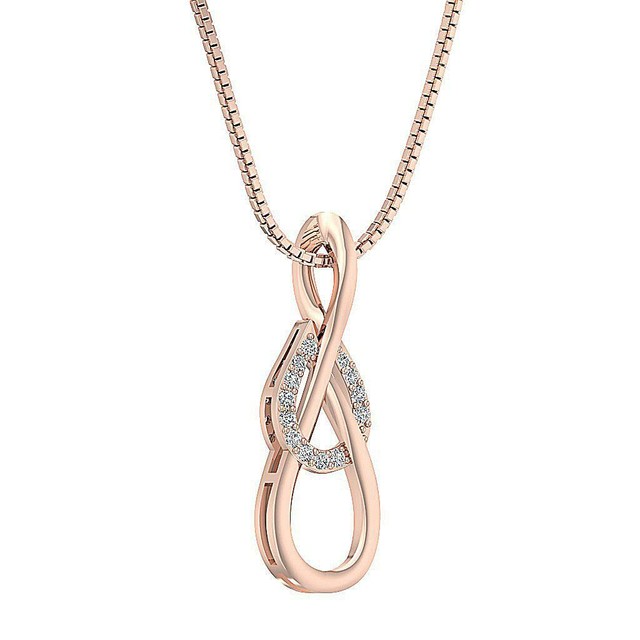 Fashion Knot Pendant Necklace 14K Gold I1 G 0.15 Ct Genuine Diamond 1.