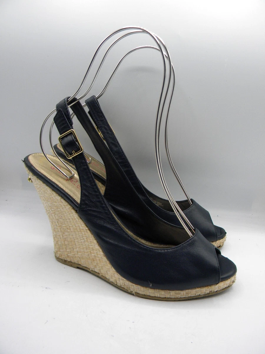 Navy top slingback wedges