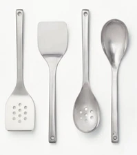 4pc Stainless Steel Kitchen Utensil Set Silver Solid & Spotted Turner & Spoon