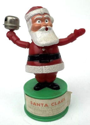 Vtg Kohner Christmas Santa Claus Thumb Push Button Toy Puppet Green Base RARE