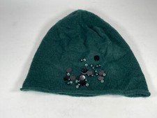 New Zara Forest Green soft rhinestone embellished beanie size M Medium 5852