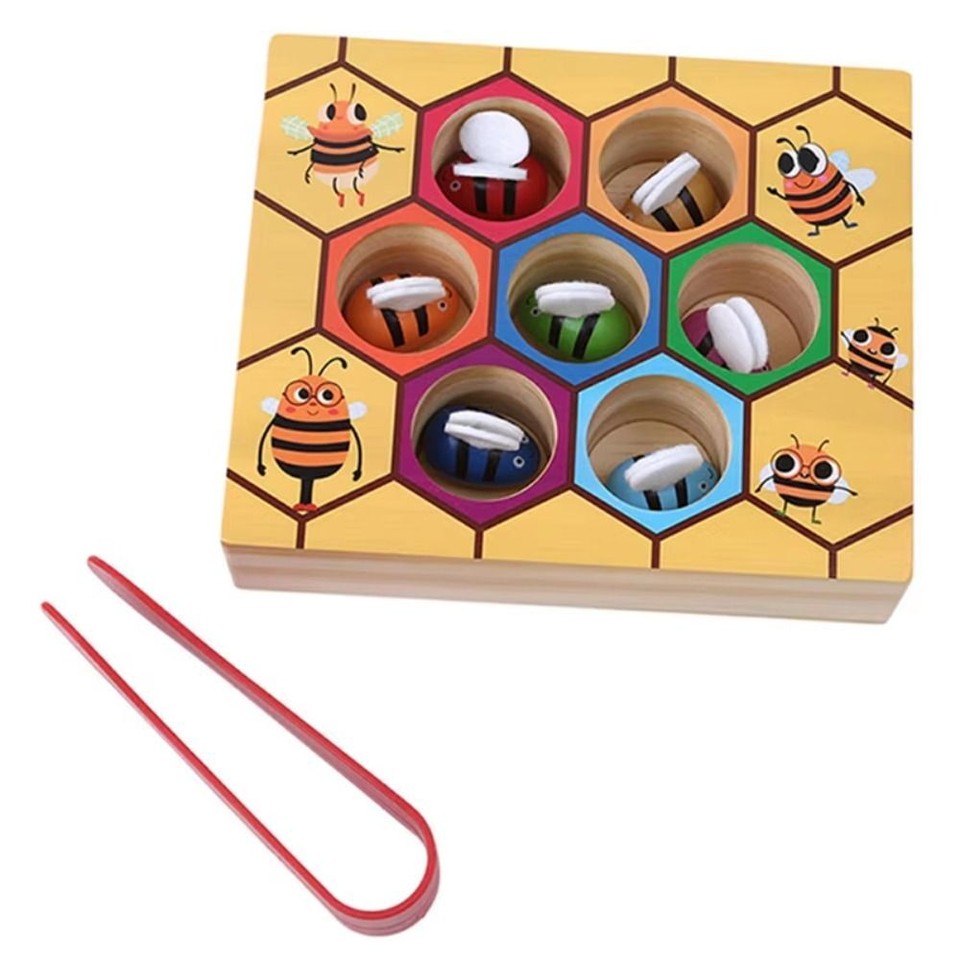 Wooden Clamp Bee House Trap Game Clamp Bee To Hive Toy Color Cognition