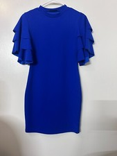 Shein Blue Bodycon Dress with Tiered Ruffle Sleeves Cobalt Party