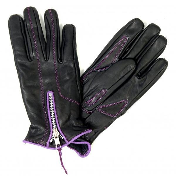 Ladies Fleece Lined Leather Driving Gloves With Purple Piping | eBay