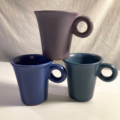 Lot of 3 Luna Garcia Signed 8 oz Coffee Mugs - Matte Glaze w/ Ring Handle - 2002