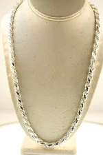 7MM SOLID CORE 925 STER SILVER DC DIAMOND CUT ITALIAN ROPE CHAIN NECKLACE 24-30"