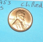 1953 S     CHOICE RED UNCIRCULATED   WHEAT CENT #3