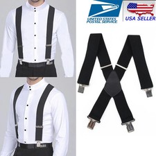 Mens Braces Suspenders Black X-shape Heavy Duty Biker Snowboard Trousers Wide 2"