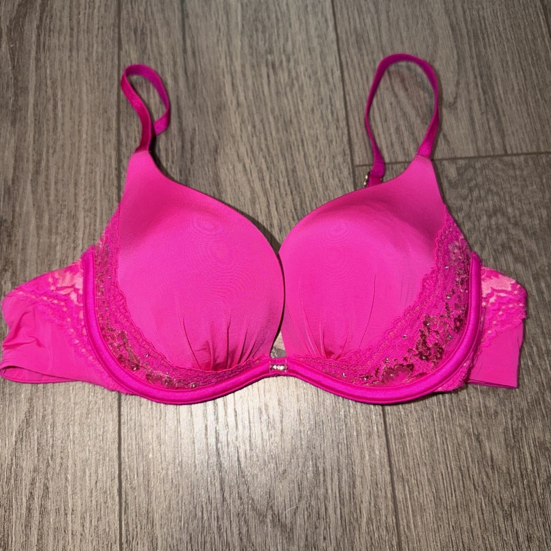 Victorias Secret Neon Pink Lace Bing Push Up Bra Size 34B 🍌