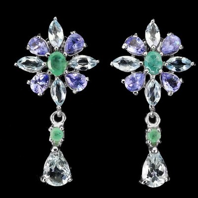 925 Sterling Silver Earrings Pear Aquamarine 7x5mm Tanzanite Gemstone Jewelry