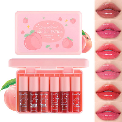 6 Colors Peach Lip Stain Set, Korean Lip Gloss Mini Liquid Lip Tint, Lipstick...