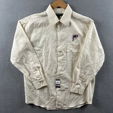 Perry Ellis Portfolio Shirt Mens Large Ivory Button Down Miami Dolphins NFL NWT