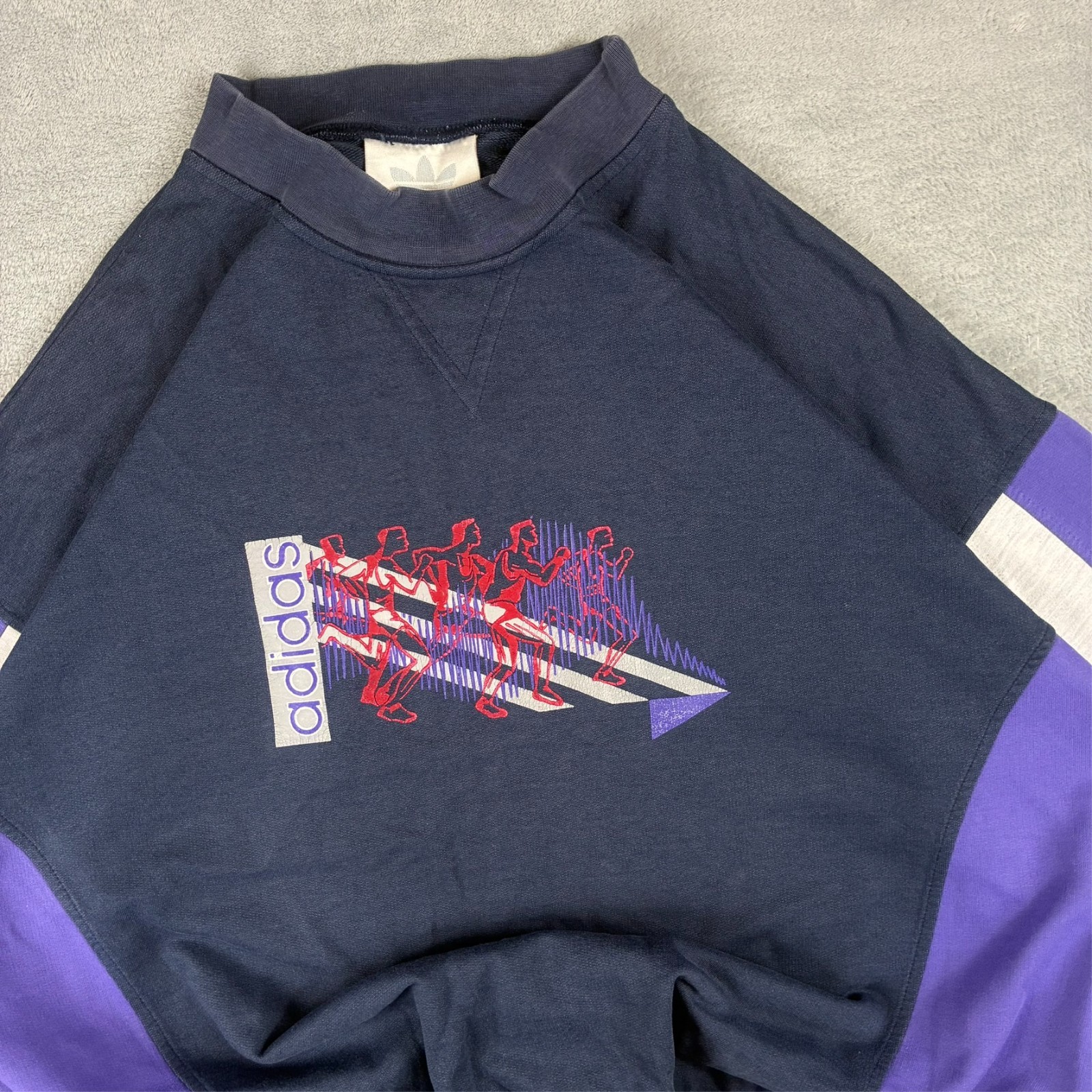 VTG Adidas 90's Purple Navy Olympics Running Sz 42/44 Oversized Large Sweatshirt image 4
