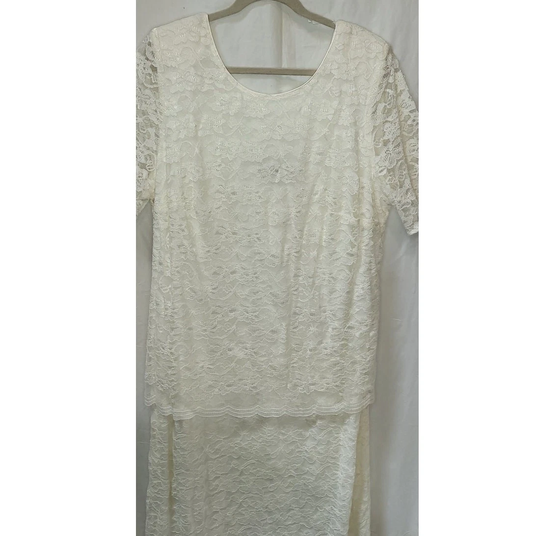 OFF WHITE Abito da sposa Connected donna bianco sporco beige pizzo taglie forti 22W lunghezza ginocchio