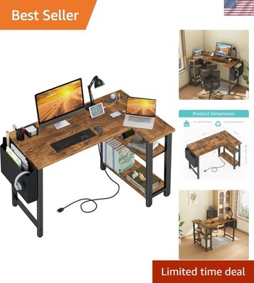 Small L Shaped Desk with Power Outlet Shelves, 40 Inch Reversible Corner Desk...