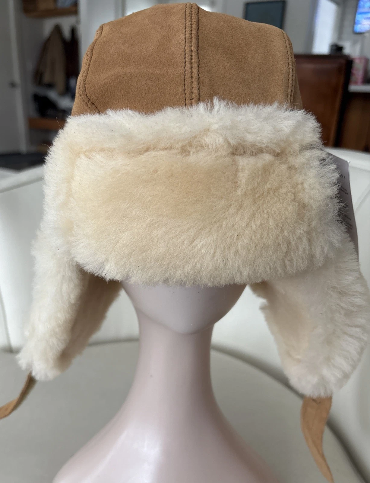 New NWT Minnetonka Brown Bomber Trapper Hat Shearling Sheepskin Leather Size S