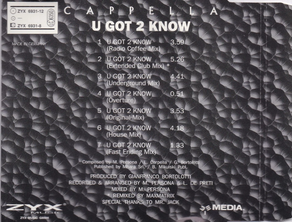 Cappella - U Got 2 Know  (7 Track Maxi CD) - Bild 2 von 2