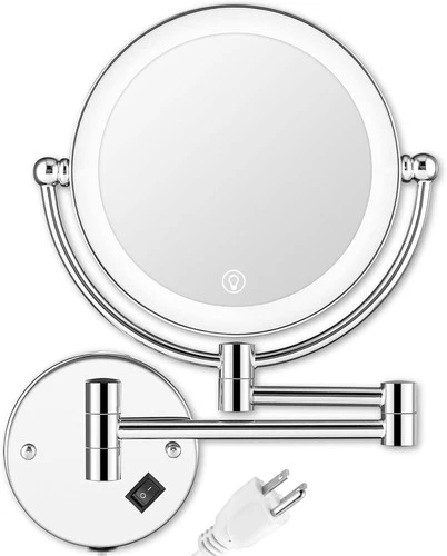Wall Mounted Lighted Makeup Mirror with Magnification,Wall Mount Magnifying Mirr