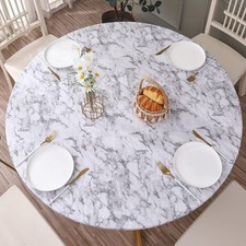 Round Vinyl Fitted Tablecloth with Flannel Backing Elastic Edge Design Table ...