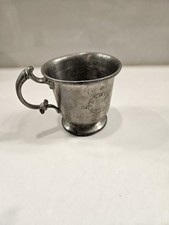 De Colección Inglaterra H Bros Inglés Peltre Bebé Nacimiento Taza Reloj Antigua Stein Taza 2C