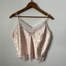Vintage Christian Dior Blush Pink Floral Lace Accent Babydoll Cami Lingerie M