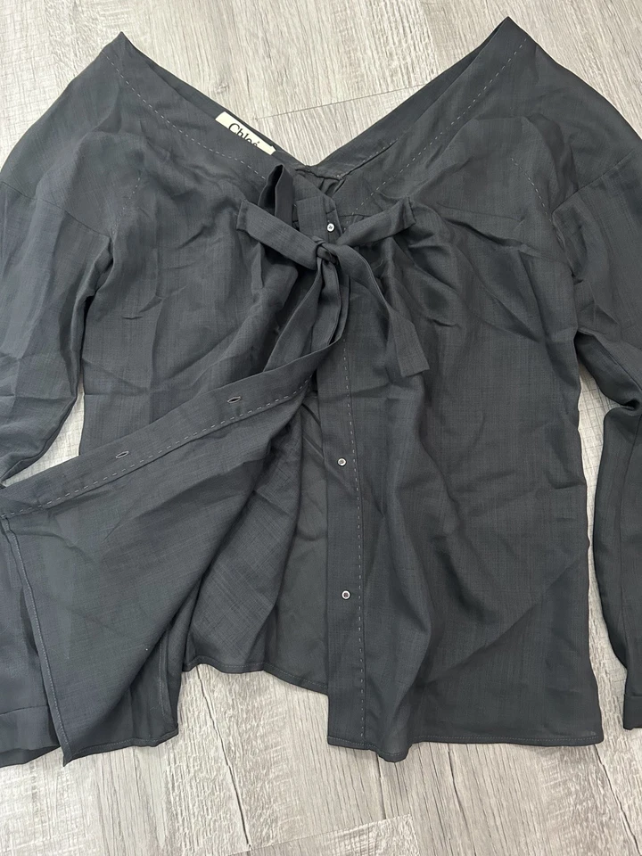 Blusa Chloè para mujer gris manga larga con botones corbata talla 38 grande Foto 4 de 4