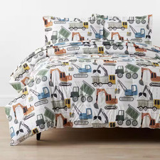 Company Kids White Multi Construction Builders Organic Cotton Percale Full/Queen