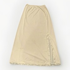 Vintage Shadowline Half Slip Long Maxi Cream Ivory Silky Lingerie Lace Slit M