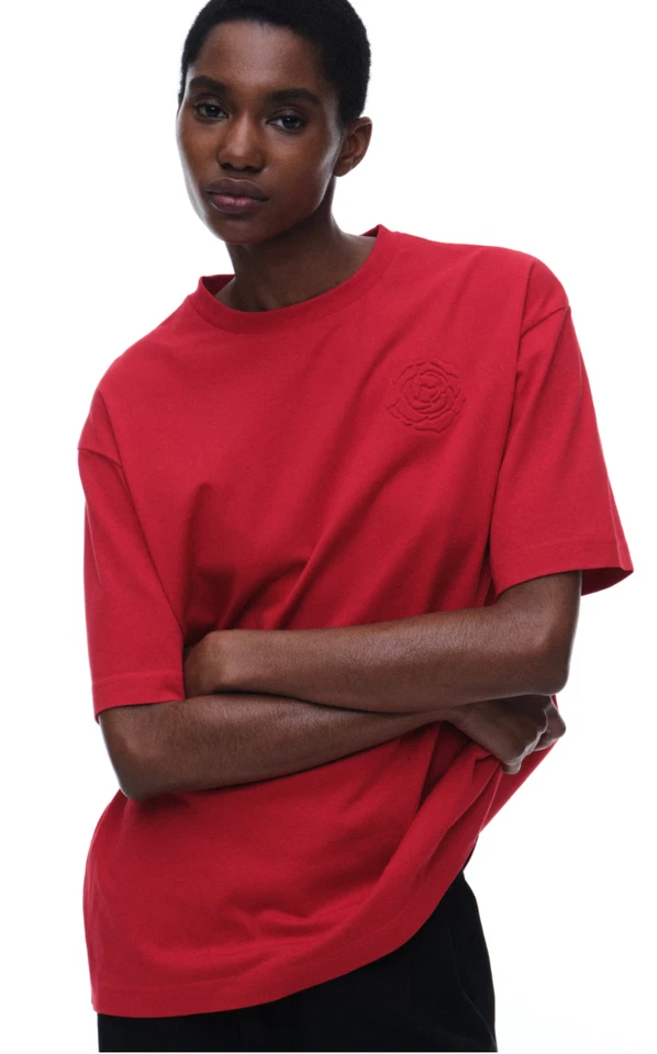 Новый с Ярлыками MAGDA BUTRYM X H & M негабаритный мотив деталь футболка роза логотип с надписью красный S - Изображение 2 из 4