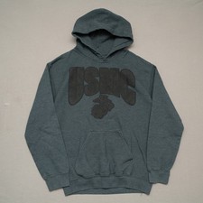 Vintage 80s 90s USMC United States Marine Monochrome Gray Black Hoodie Adult M
