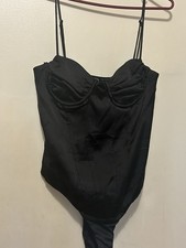 Zara satin Bustier Corset bodysuit Sz XS Black Adjustable Straps Side Zip