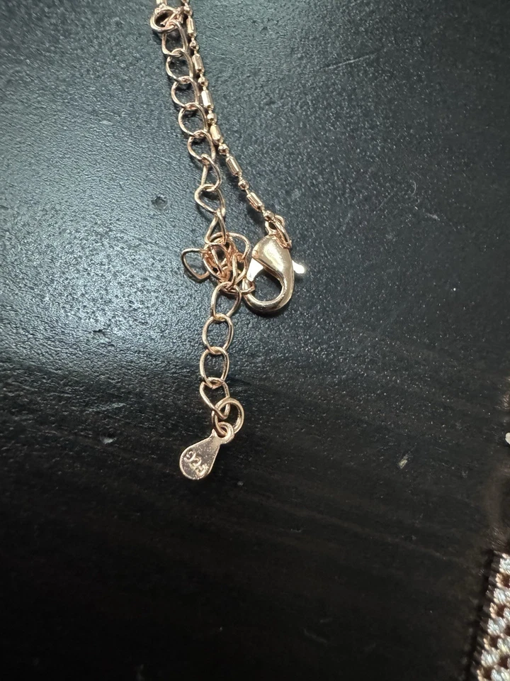 585 14K RG Estampado Vertical Barra de Cristal Colgante 19” Collar Cierre Cadena Foto 3 de 4