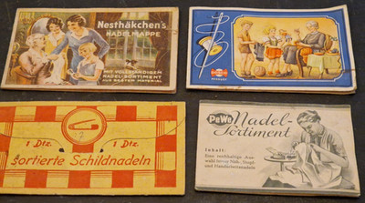 Konvolut 4 alte Nadelmappen Nästhäkchen PeWe Dosco Nähnadeln Nähutensilien