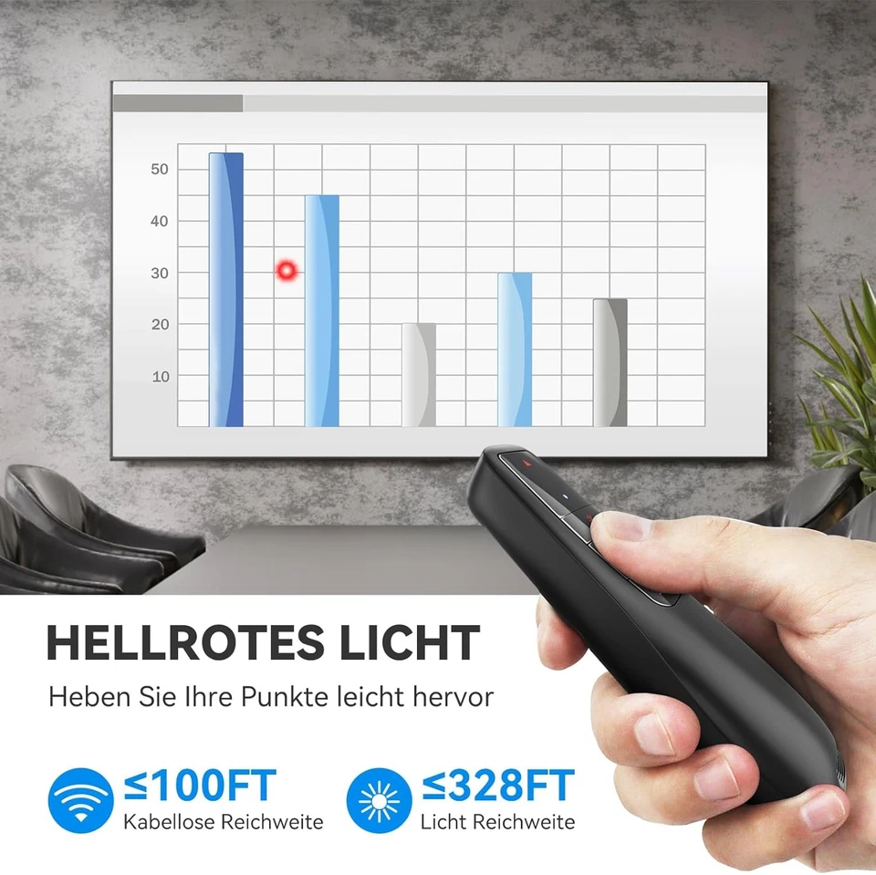 [2 in 1 USB C] Presenter, kabelloser Präsentationsfernbedienung, Pointer für - Bild 3 von 4