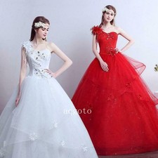 Womens Floral One Shoulder Princess Wedding Bride Wedding Ball Gown Dresses New