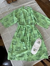 Sheraton Waikiki Hotel Robe Hawaiian Design Green Kimono belted W/ Slippers Vtg