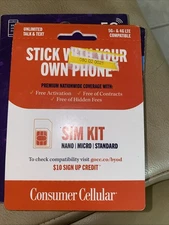 Consumer Cellular SIM Kit | Nano/Micro/Standard | New Sealed