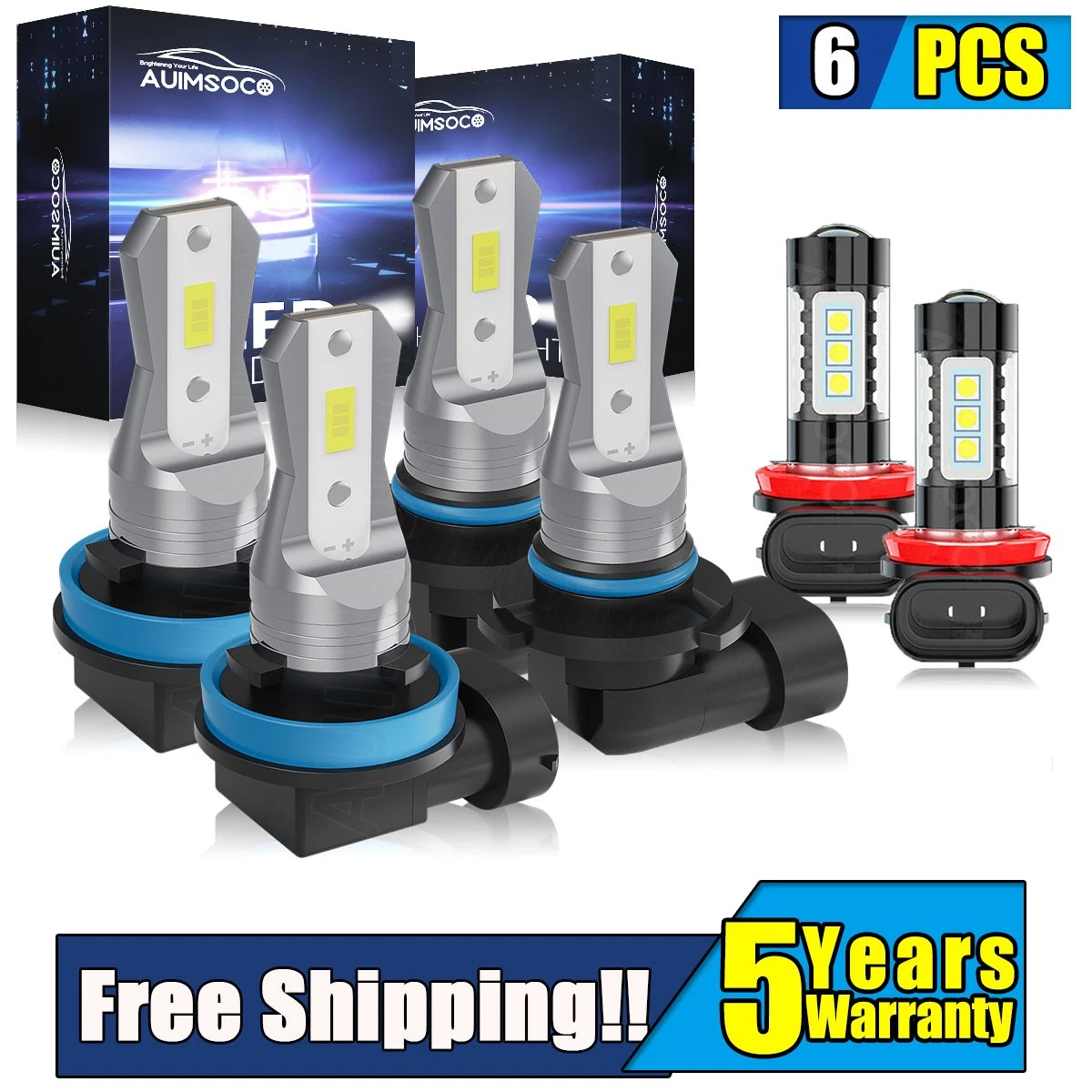 For Ford Escape 2017-2019 Combo 6x LED Headlight Bulbs Hi-Lo Beam Fog Light 60W