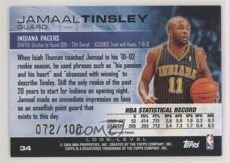 2004-05 Topps Luxury Box Loge Level /100 Jamaal Tinsley #34 - Image 2 of 2