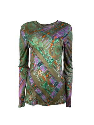 VERSACE COLLECTION Damen Khaki Verde Jersey Top #G30964 48 Neu mit Etikett