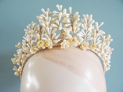 Vintage Wedding Headdress 1930s Crown Tiara Wax Blossom Flowers Bride Bridal 30s - Picture 18 of 22