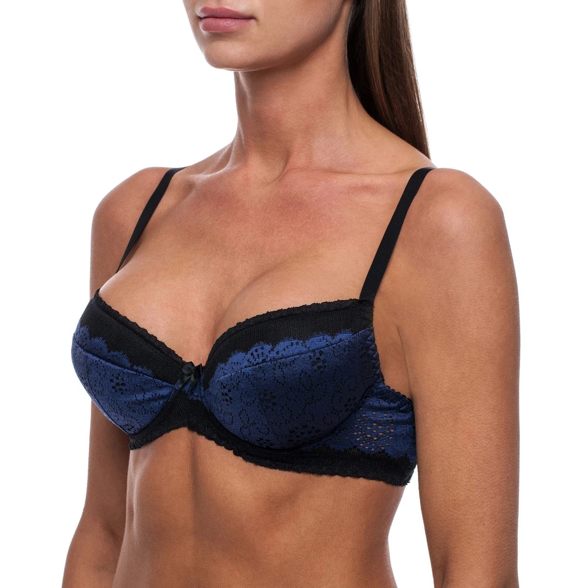 Sexy Push Up Lace T-Shirt Plunge Low Back Sheer Underwire Demi Padded PushUp Bra