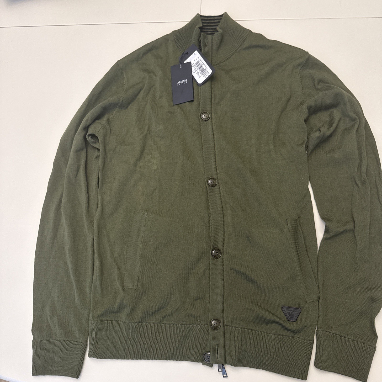 Armani  Wool Blend Cardigan Sweater in Hunter Green Medium 100percent Virgin Wool